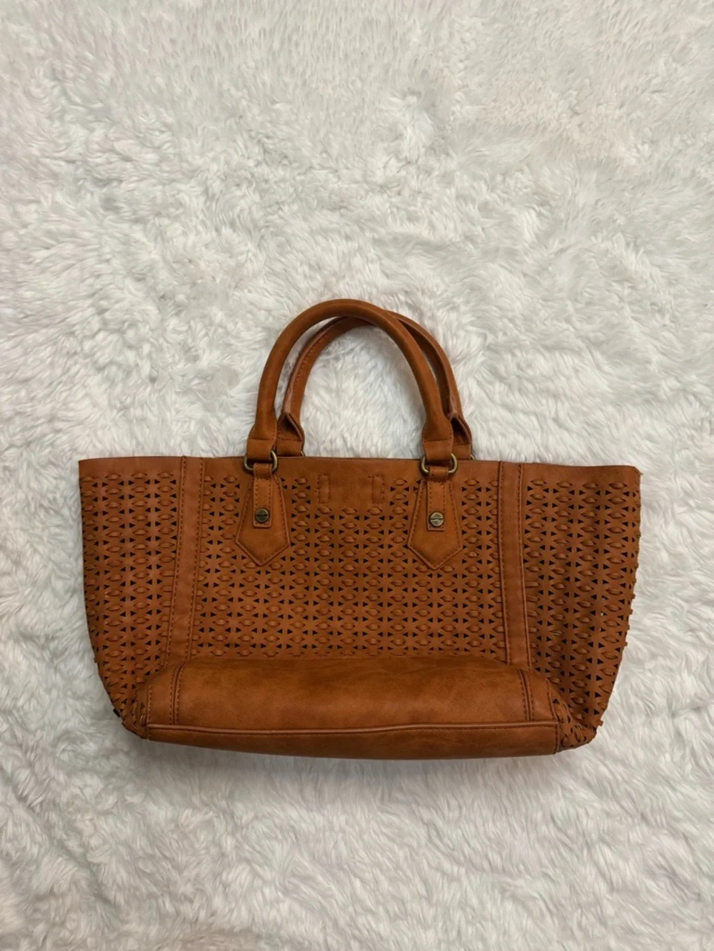 Steve Madden Brown Laser-Cut Satchel Tote